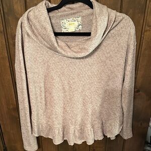 Maeve Cowl Neck Blush Patterned Sweater Ruffle Hem